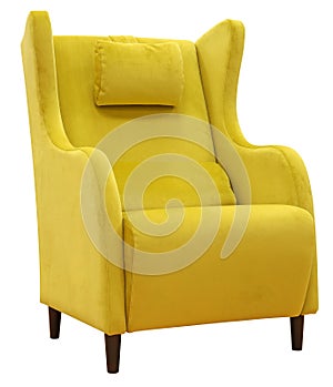 Armchair isolated on white background. Bright yellow armchair. View 2. Including clipping path