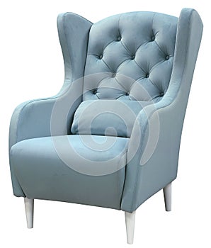 Armchair isolated on white background. There is a lumbar pillow on the chair. Including clipping path