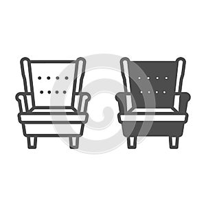 Armchair line and solid icon, interior design concept, arm chair with side supports vector sign on white background