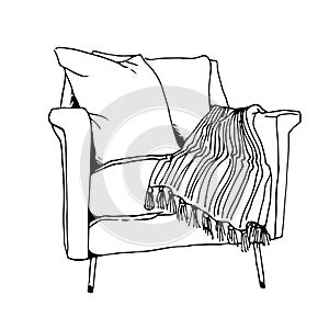 Armchair with striped plaid, vector illustration