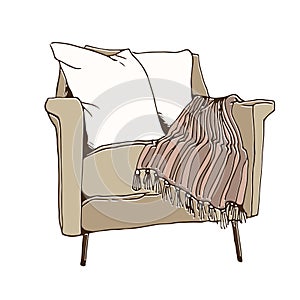 Armchair with striped plaid, vector illustration