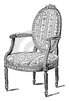 Armchair upholstered in chintz, vintage engraving