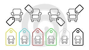 Armchair vector icon in tag set illustration for ui and ux, website or mobile application