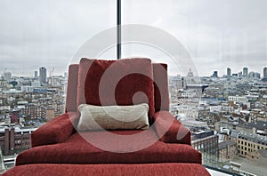 Armchair in a window with panoramic London view