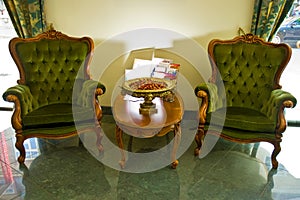 Armchairs in hotel lounge