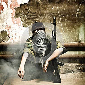 The armed Arabian woman terrorist photo