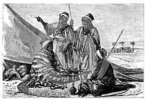 Armed Berber Tuareg Men.History and Culture of North Africa. Antique Vintage Illustration. 19th Century