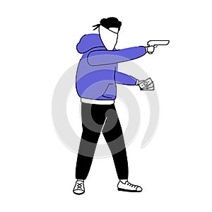 Armed burglar flat color vector faceless character