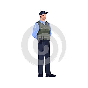 Armed cop semi flat RGB color vector illustration