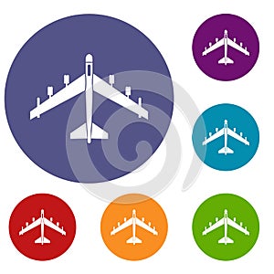 Armed fighter jet icons set