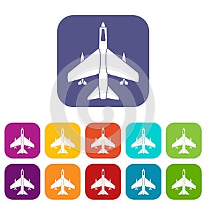 Armed fighter jet icons set