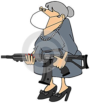 Armed grandma wearing a face mask