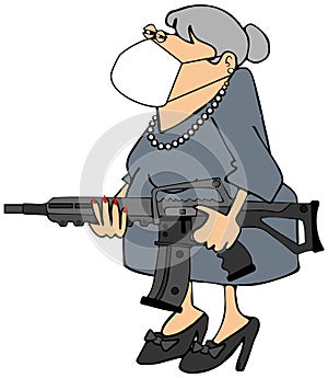 Armed grandma wearing a face mask photo