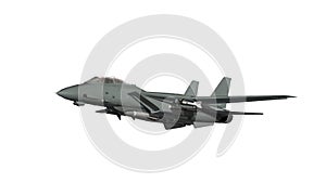 Armed military fighter jet in flight - isolated on white