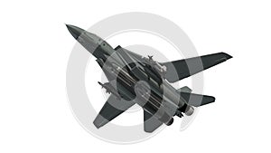 Armed military fighter jet in flight - isolated on white