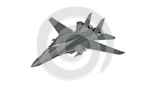 Armed military fighter jet in flight - isolated on white