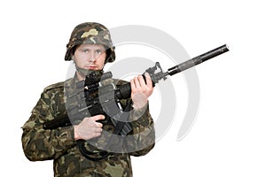 Soldier holding m16