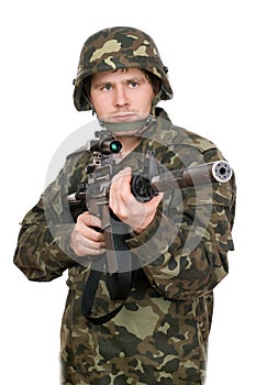 Armed soldier pointing m16. Upperhalf