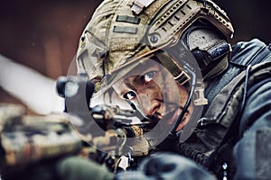 Armed woman in camouflage with sniper gun