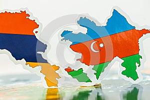 Armenia and Azerbaijan flag, Border conflict between countries, concept, mutual relations and history of Azeris and Armenians
