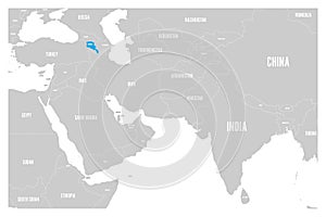 Armenia blue marked in political map of South Asia and Middle East. Simple flat vector map