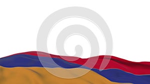 Armenia fabric flag waving on the wind loop. Armenian embroidery stiched cloth banner swaying on the breeze. Half-filled white