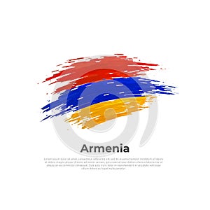 Armenia flag. Brush strokes. Stripes colors of the armenian flag on a white background. Vector design, template national poster