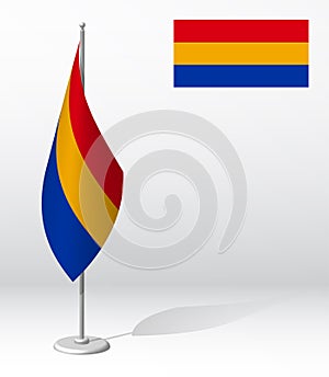 ARMENIA flag on flagpole for registration of solemn event, meeting foreign guests. National independence day of ARMENIA. Realistic