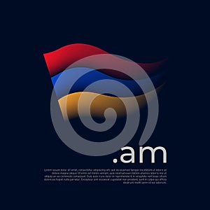 Armenia flag. Stripes colors of the armenian flag on a dark background. Vector stylized design national poster with am domain