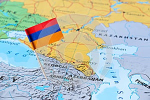 Armenia map and flagpin photo