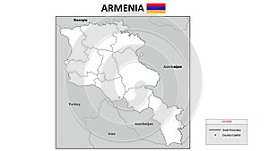 Armenia Map. State and district map of Armenia. Political map of Armenia with outline and black and white design