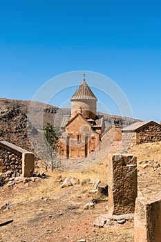 Armenia, Noravank, September 2022. View of the old temple and the reverse side of the khachkars.