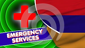 Armenia Realistic Flag with Emergency Services Title Fabric Texture 3D Illustration