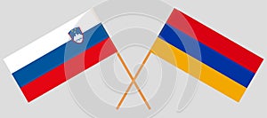 Armenia and Slovenia. Crossed Armenian and Slovenian flags