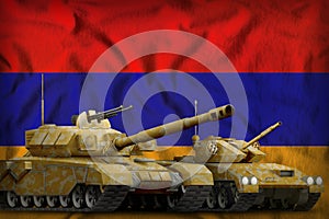 Armenia tank forces concept on the national flag background. 3d Illustration