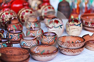 Armenian ancient style pottery clay cup in the market Vernisazh