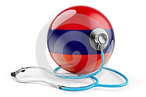 Armenian flag with stethoscope. Health care in Armenia concept, 3D rendering