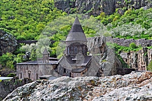 Armenian Geghard Monastery on the slopes