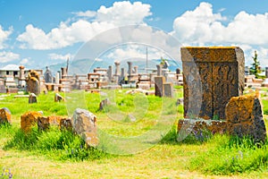 Armenian old cemetery Noratus in Armenia