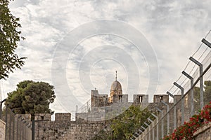 The Armenian Patriarchate Street passing through the Armenian quarter and the top of the King David Tomb in the old city of