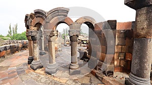 An Armenian stone columns at Zvartnots Cathedral. photo