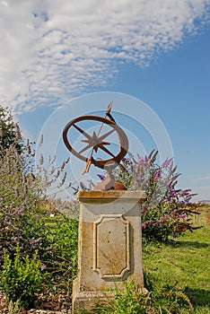 An Armillary Sundial in a garden