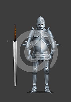 Armor ancient knight with a sword.