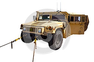 Armor plated Humvee used by military