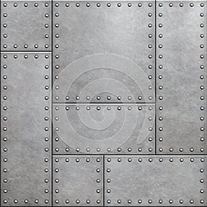 Armor plates with rivets as seamless metal background 3d illustration