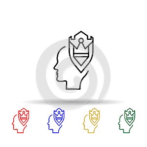 Armor, shield, head multi color style icon. Simple thin line, outline  of creative thinking icons for ui and ux, website or