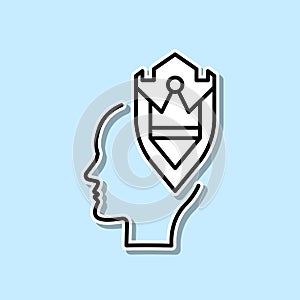 Armor, shield, head sticker icon. Simple thin line, outline vector of Creative thinking icons for ui and ux, website or mobile