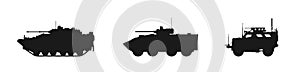 Armored assault vehicle icon set. armoured personnel carrier. vector image for military web design