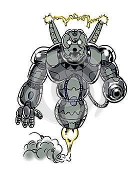 Armored comic book illustrated character sentry robot