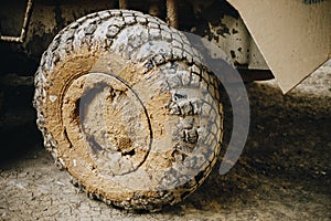 Armored personnel carrier wheels in the mud